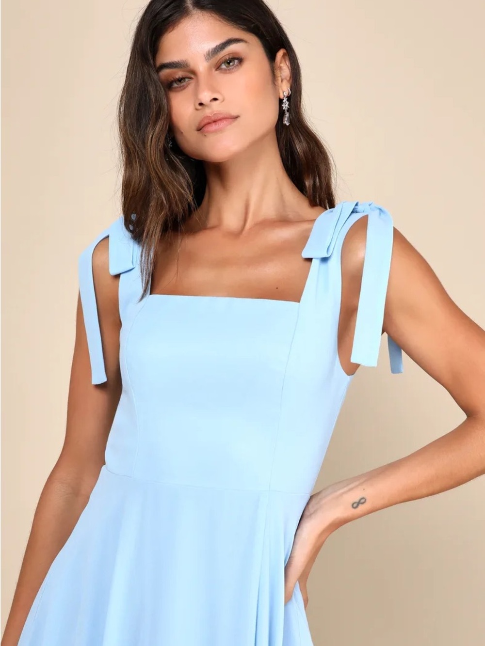 Lulu's Light Blue Tie-Shoulder Wedding Dress - Picture 3 of 5
